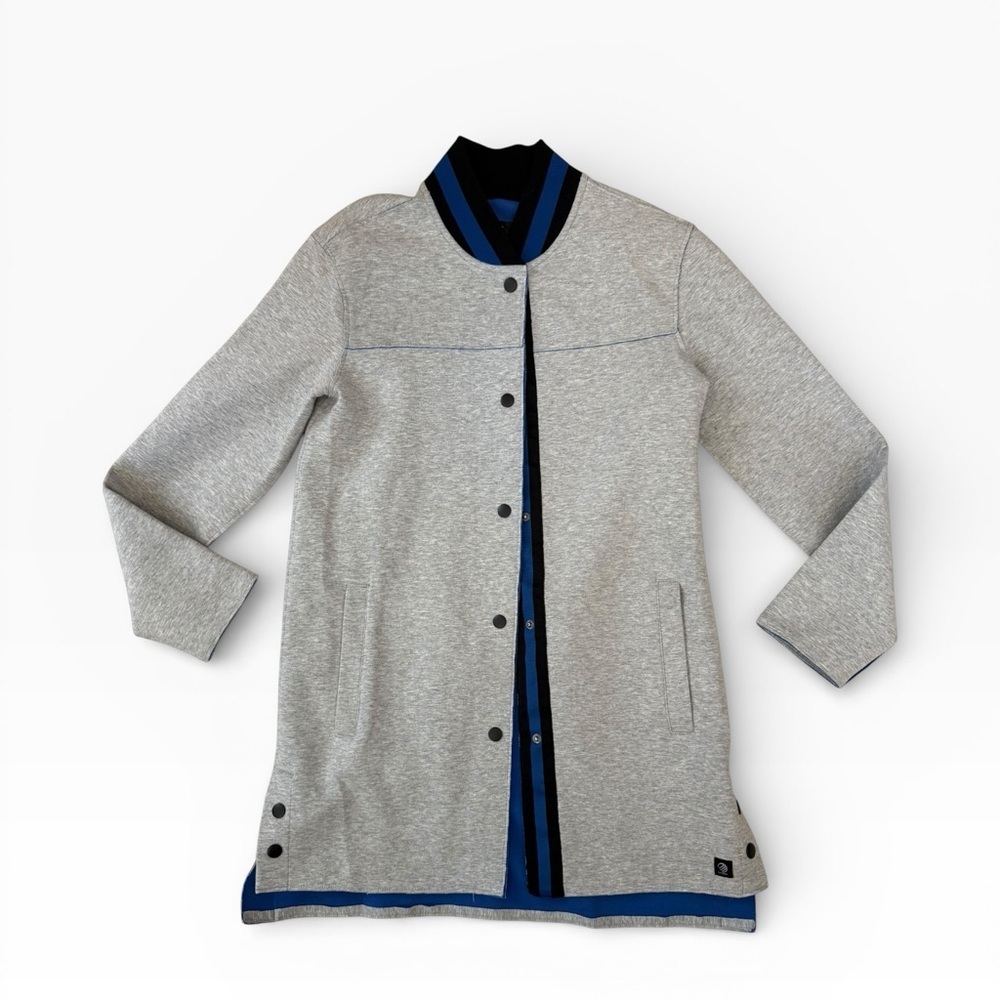 MPG Sport Women’s XS Snap Front Jacket Gray Blue Trim Athleisure